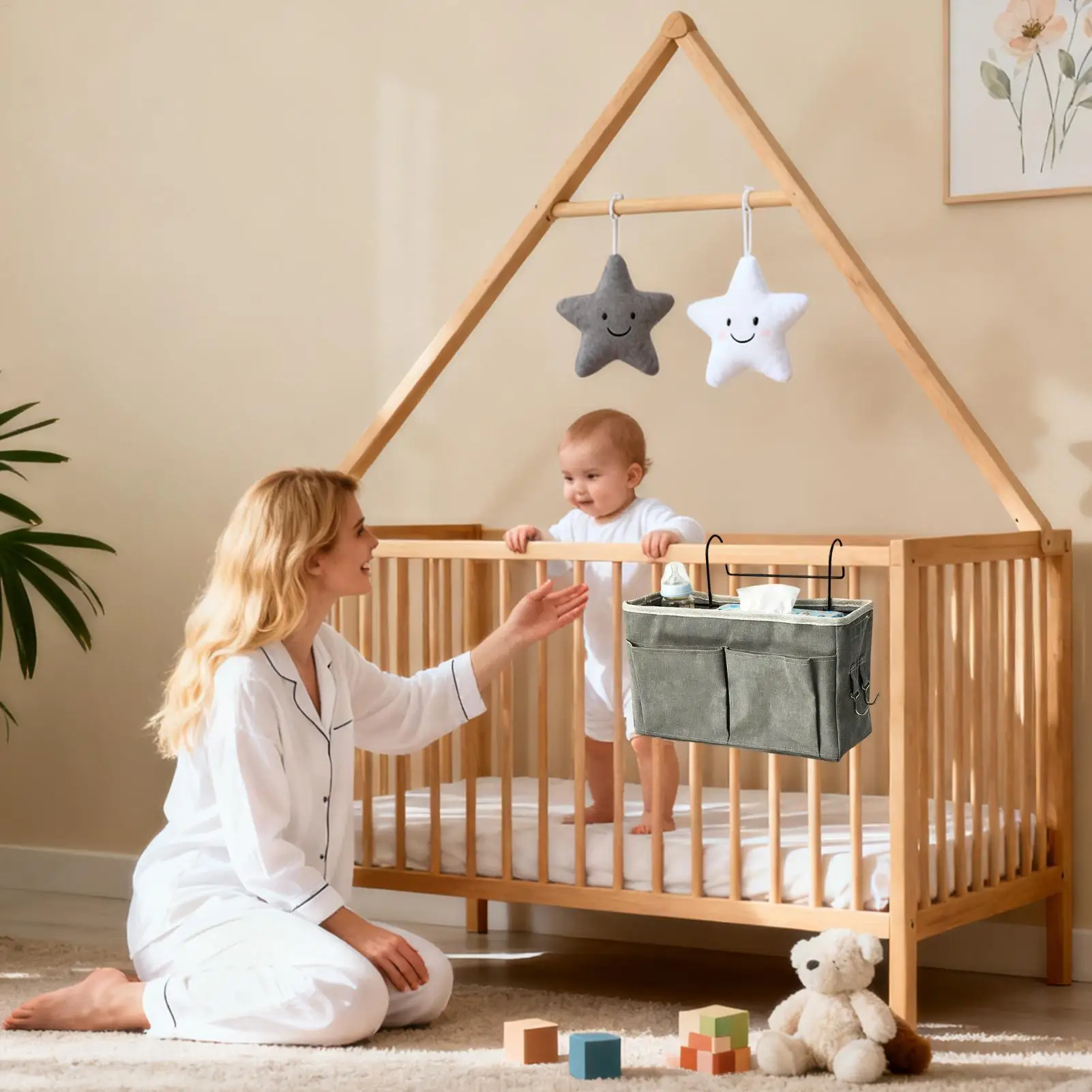 

Bedside Organizer Adjustable Space-Saving Portable Nursery Bedside Diaper Pocket For Dorm Bunk Bedroom Kids Room Travel Baby