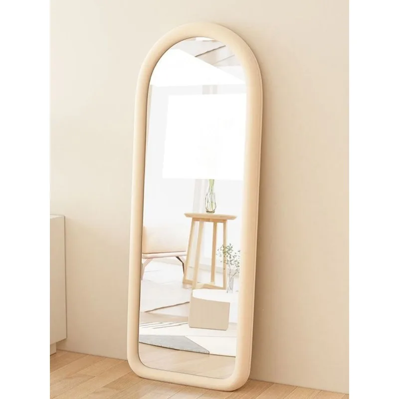 Mirror full body household floor wall hanging bedroom fitting mirror floor household cream wind soft bag full-leng