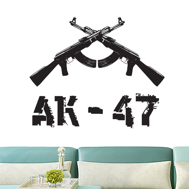 AK47 Rifle Decal Wall Sticker Military Weapon Assault Soviet Union Army Vinyl Sticker House Murals For Room Decoration