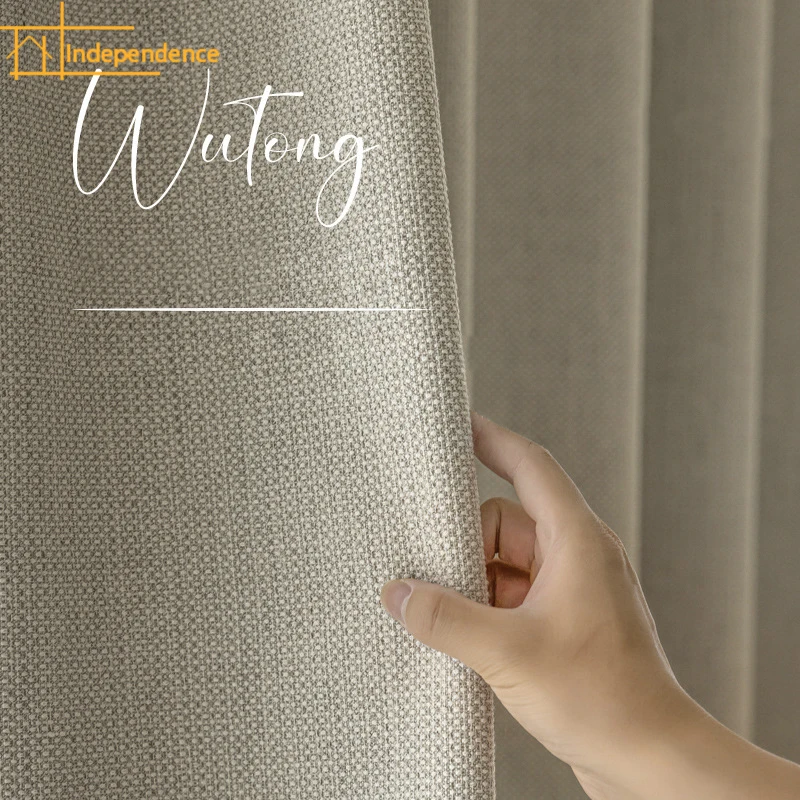 Customised Cotton Linen Jacquard Beige and White Thickened Blackout Soundproof Curtains for Living Room Bedroom Floor Windows