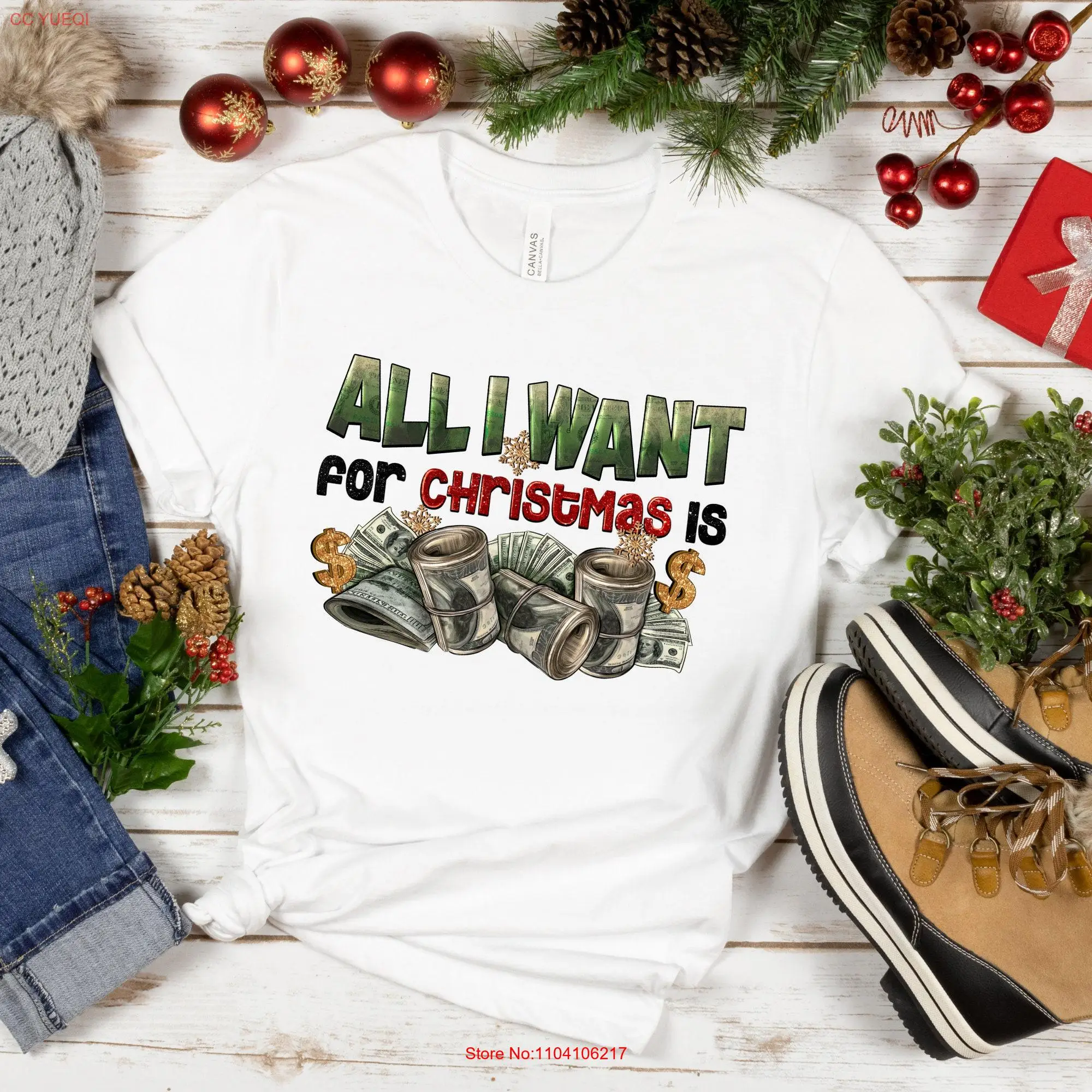 All I Want for Christmas ls Money T Shirt African American Black Women SweaT long or short sleeves