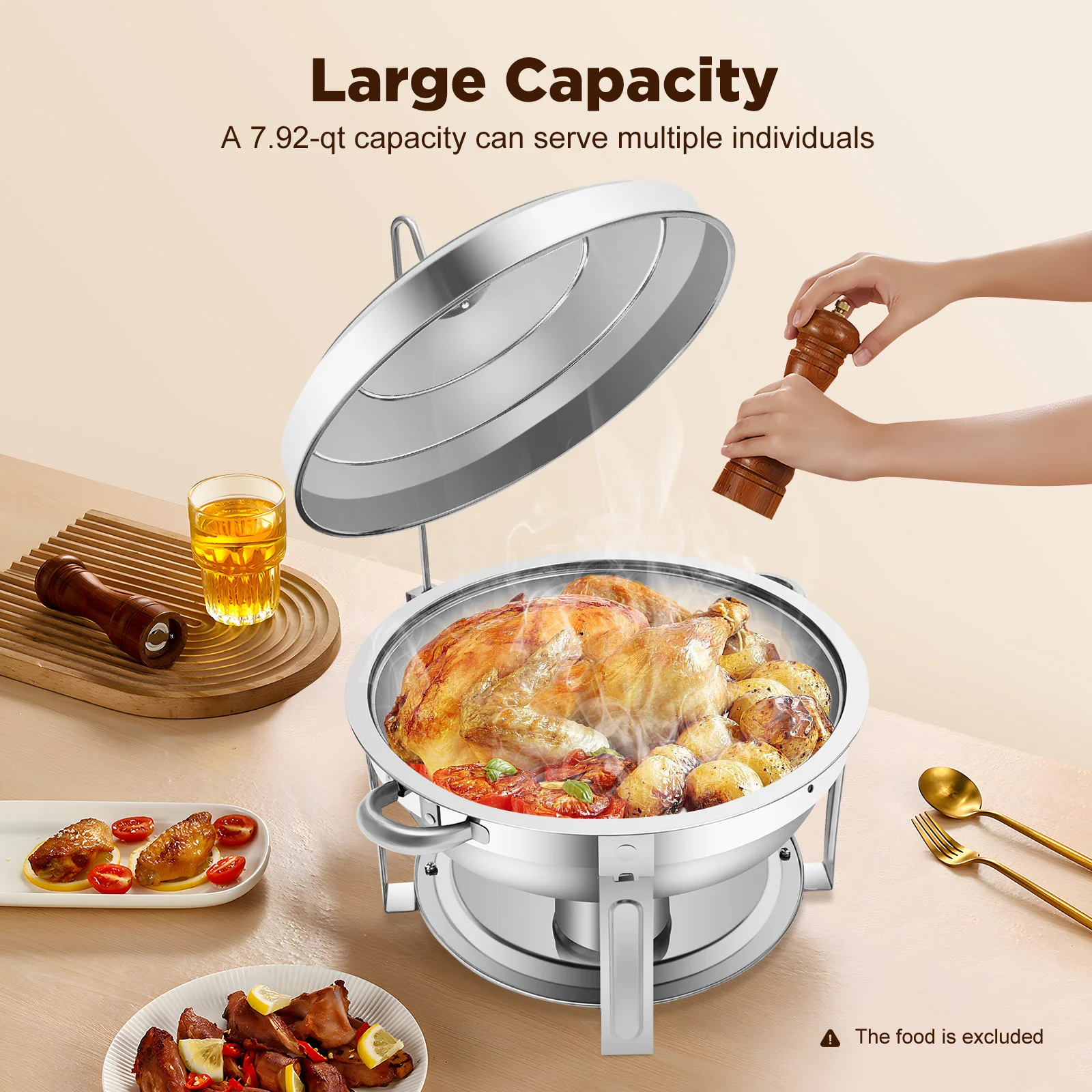 

Chafing Dish Round 7.5L Food Warmer with Glass Cover Buffet Warmer Stainless Steel Buffet Serving Plates for Parties Weddings