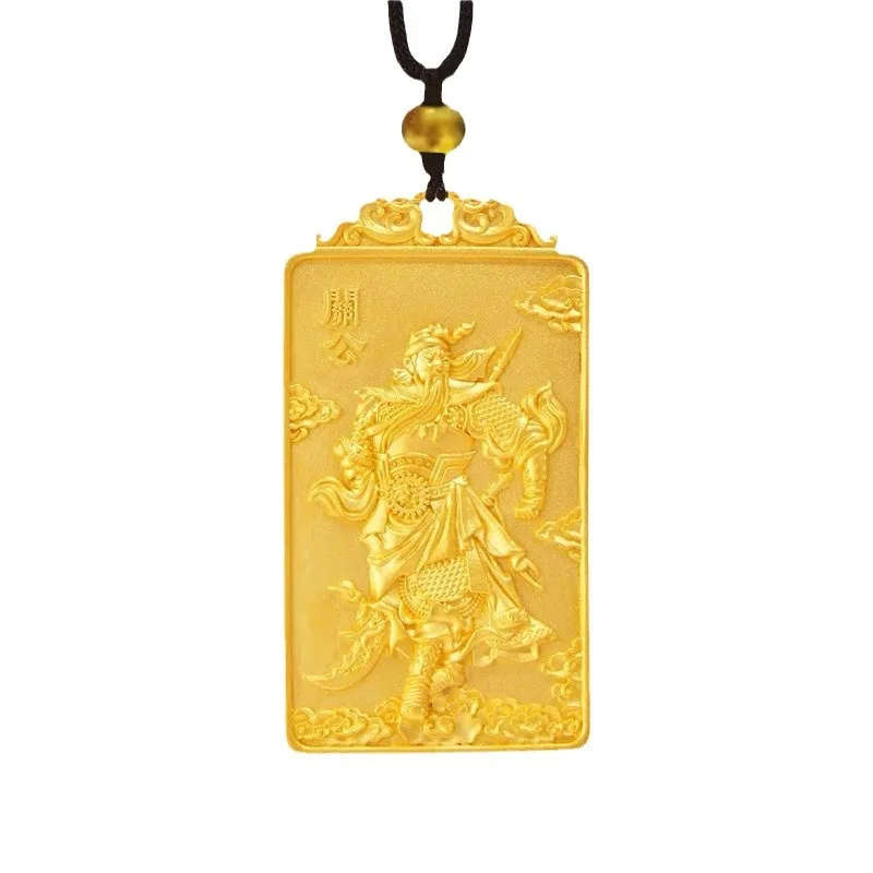 

Men's 24K Gold (AU999) Hollow Guan Yu Necklace | Openwork carved dragon, micro-diamond with magnetic closure