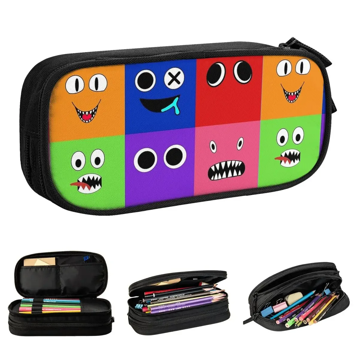 

Rainbow Friends Pencil Case New Grid Face Characters Video Game Pen Box Bag Girls Boys Big Capacity School Supplies Gift