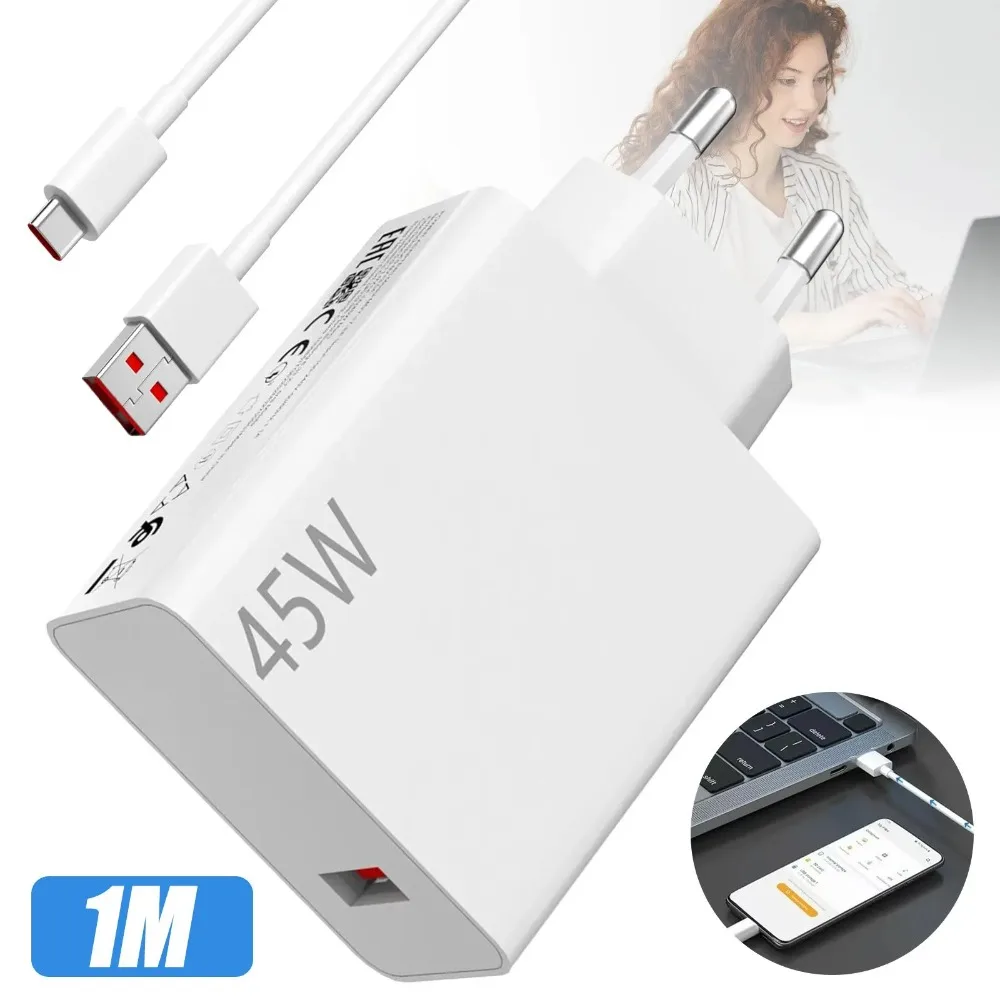 45W-Ladegerät mit 1m Typ-C-auf-USB-A-Datenkabel für Xiaomi 45W 33W 30W Redmi