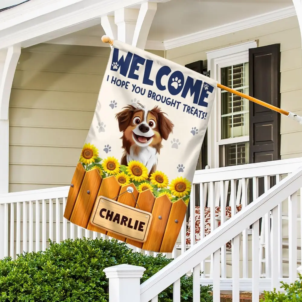 Wrappiness Personalized Dog Welcome Flag - Funny Lovely Garden House Flag with Dog Print Custom 1-3 Breeds, New House Gift f GGO