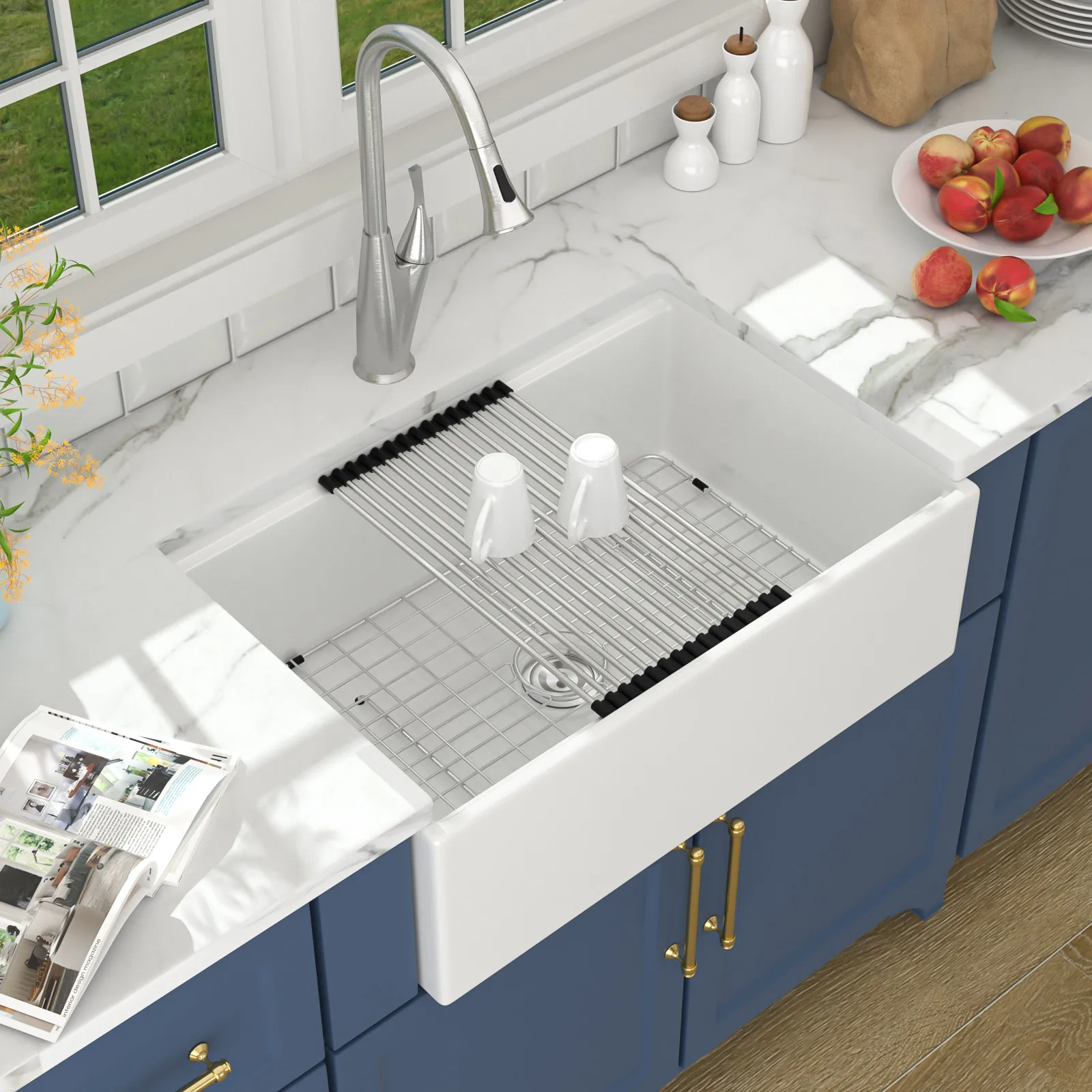 White 30inch Deep Bowl Apron Farm Sink Undermount Farmhouse Sink With Multifunctional Workstation