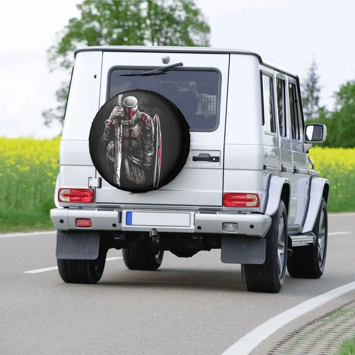 Brave Rosary Crusader Warrior Spare Tire Cover for Jeep Medieval Shield Cross Knights Templar SUV Car Wheel Protectors