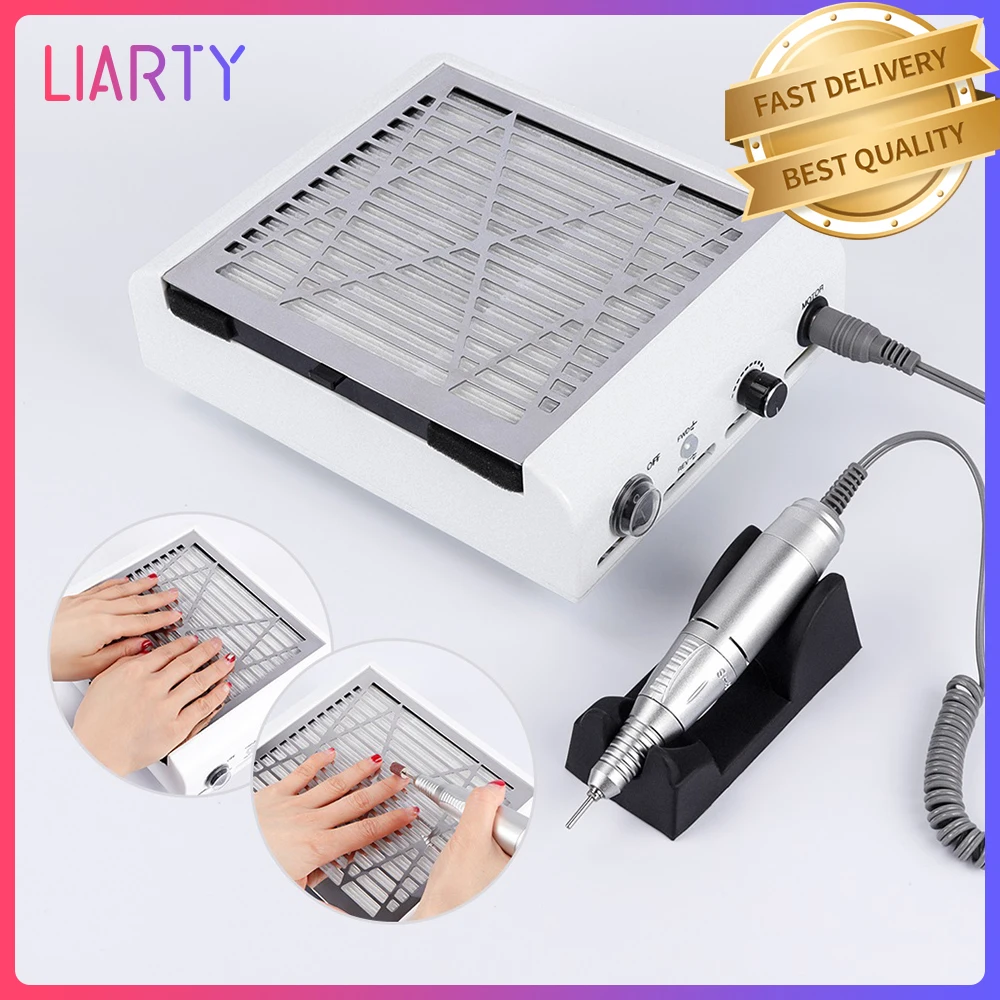 

2 IN 1 40W Electric Nail Dust Collector Vacuum Cleaner Hand Piece Pedicure Machine File Kit Nail Drill Machine Set for Manicure