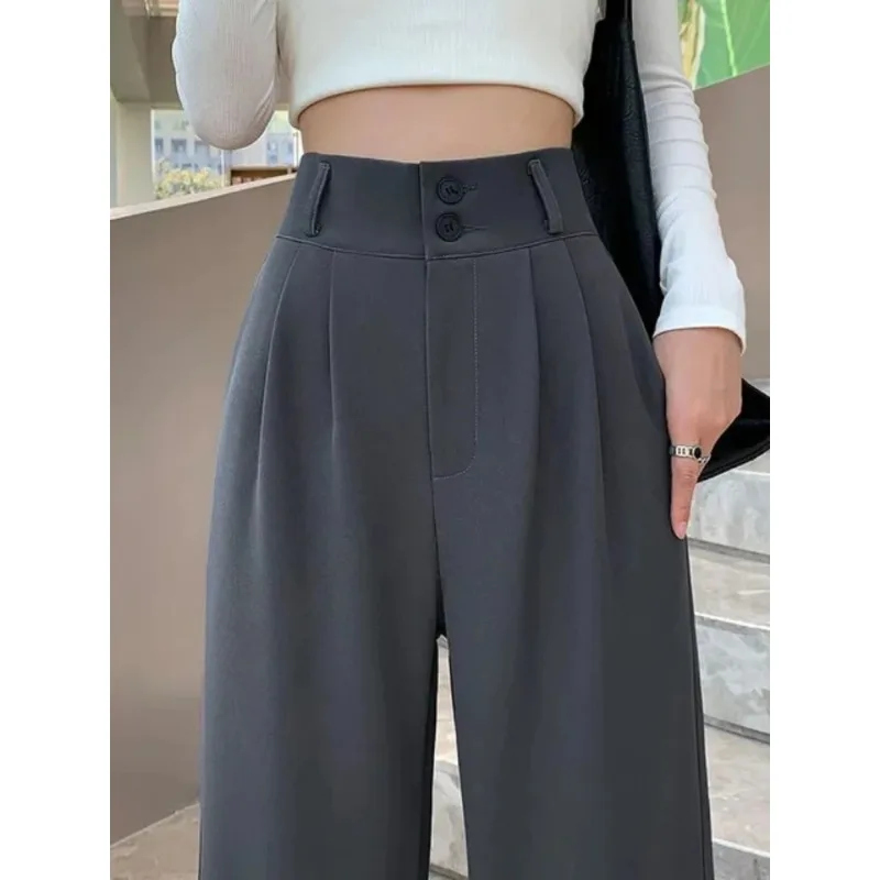 

Chic High Waist Wide Leg Pants for Women New Loose Straight Coffee Trousers Autumn Double Buttons Casual Suit Pants Female 2024