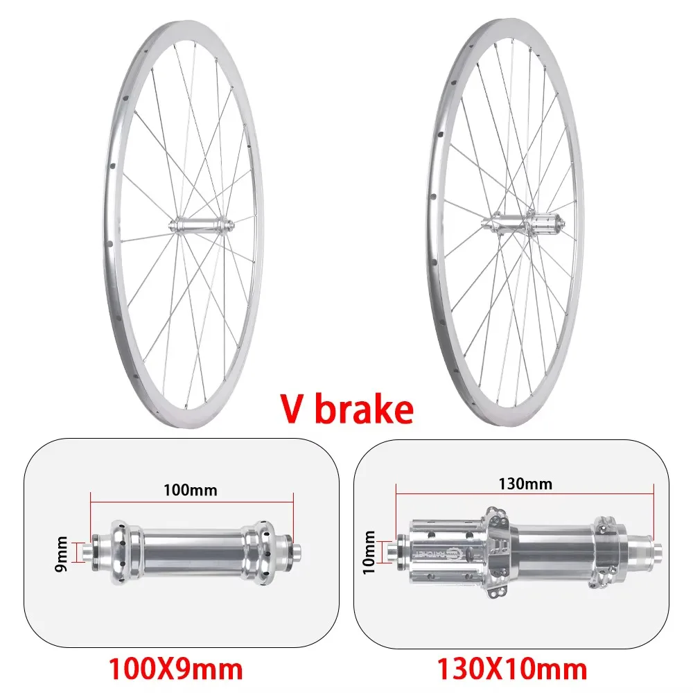 700C Lightweight Silver Road Bike Wheelset 36T Ratchet V Brake Quick Release 4 Bearings Fit 23C-28C Tire Bicycle Wheels