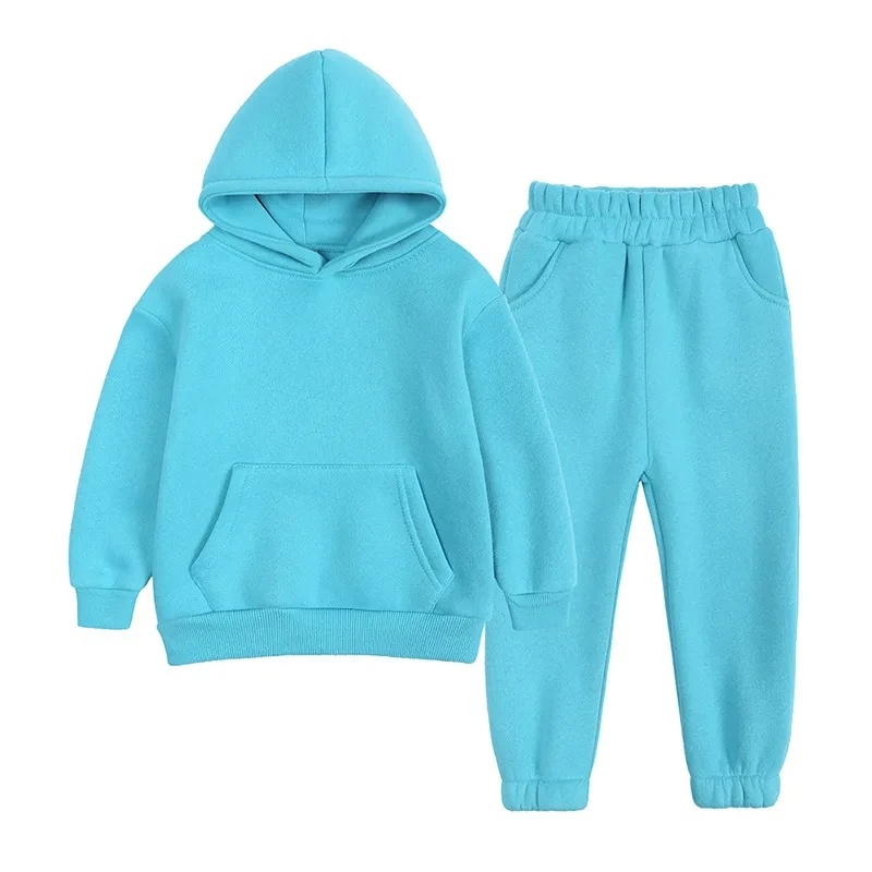 new fleece winter children\'s clothing Girls Hoodie Sportswear 2Pcs Tracksuit for Children Clothes Thick Fleece Kids Outfits 6 ye