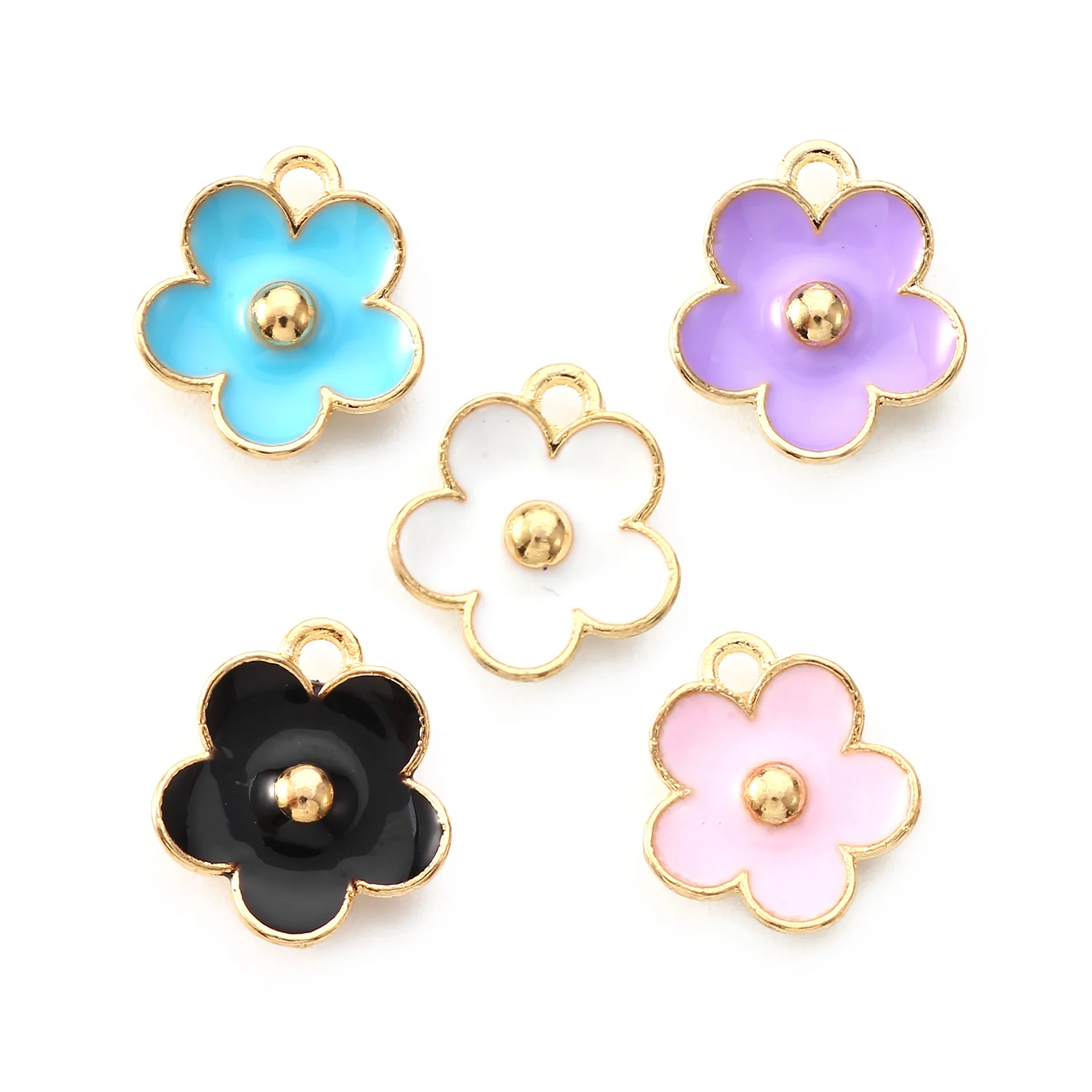 

100pcs 2 Size Light Gold Plated Alloy Enamel Pendants Flower Charms Pendant for Women Jewelry Making Necklace DIY Accessories