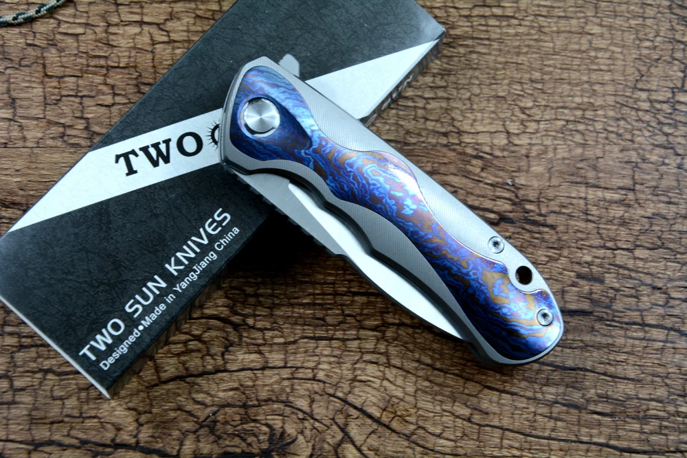 TWO SUN Collective Folding Knife M390 Blade Ball Bearing Washer Titanium Timascus Handle Pocket Knives TS511TM