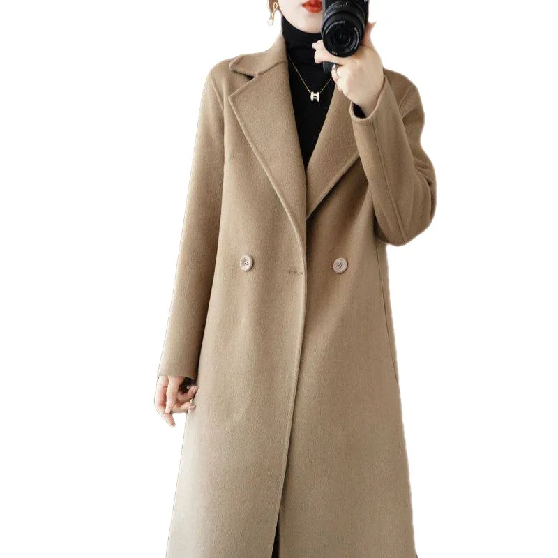 

Double Sided Cashmere Coat for Women, Korean Style Coats, Medium Length, High Quality, Pure Wool, Spring, Autumn, Winter