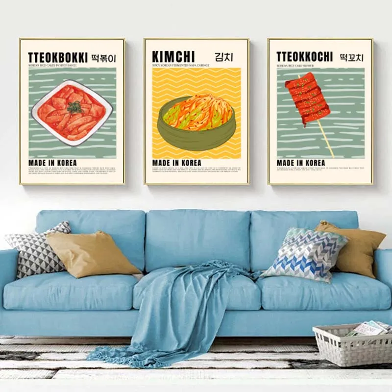 Asian Food Canvas Painting Poster Japanese Ramen Korea Kimchi Cuisine Print Wall Poster Picture for Home Wall Decor