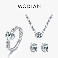 MODIAN 925 Sterling Silver Jewelry Sets Luxury Oval Clear CZ Necklace Earrings For Women Wedding Engagement Statement Jewelry