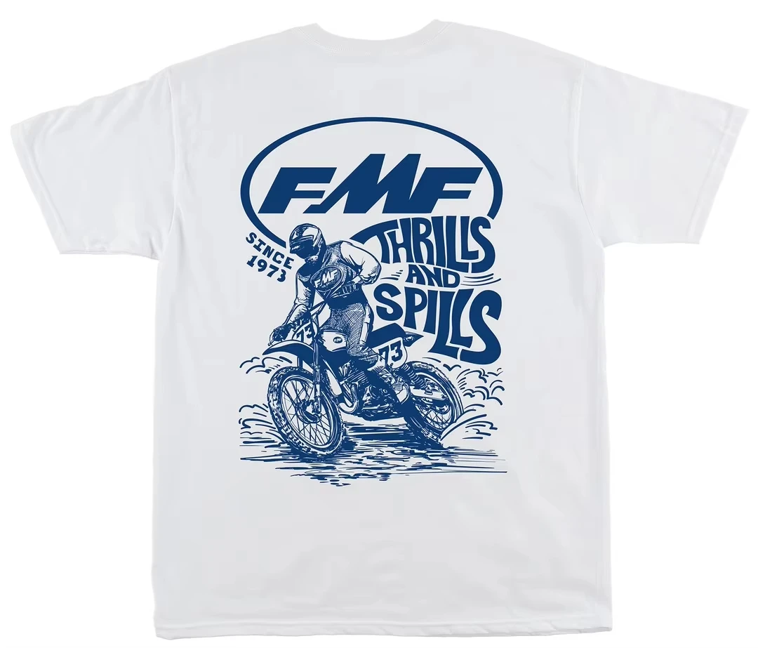 White LEAN IN FMF Racing Off Road Motorcycle Exhaust Brand Graphic T-Shirt Cotton Men Women and Kids Streetwear Tee