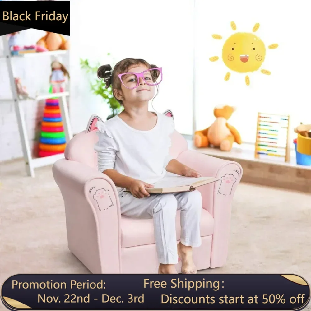 

Children's sofa armchair with pattern, sturdy wooden structure, suitable for lightweight children's sofa chairs aged 1-5, cat