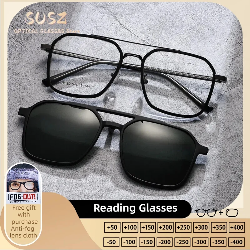 SUSZ Comfortable Square Magnet Clip  Polarized Sunglasses Women Optical Anti Blue Ray Myopia Progressive Prescription Eyeglasses