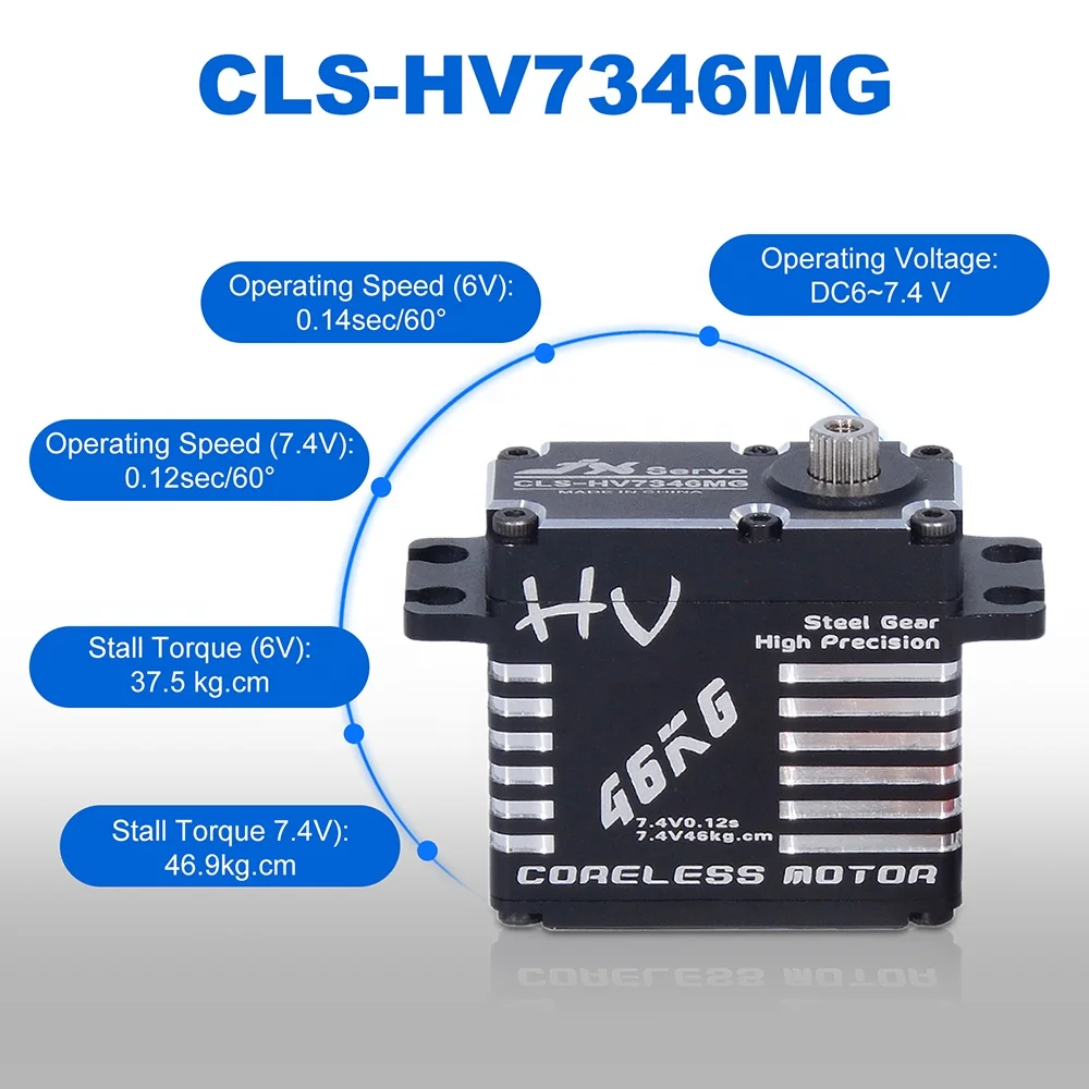Servo JX CLS-HV7346MG 46KG HV Tahan Air dengan Gear Baja, Cangkang Aluminium CNC Penuh, Servo Digital Tanpa Inti untuk Motor Suku Cadang Kapal RC