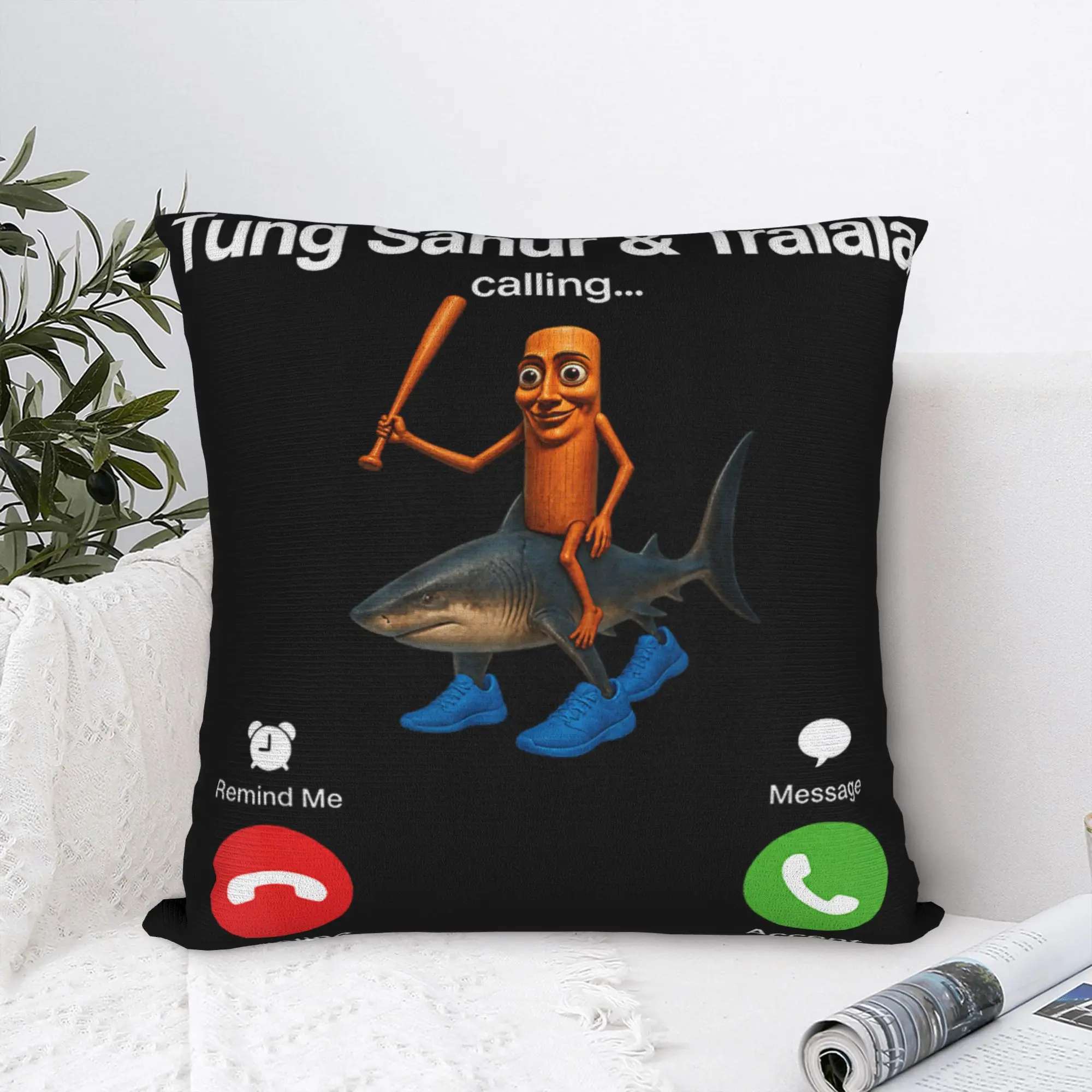 Tung Sahur Tralala is Calling Funny Italian Brainrot Pillow Cover Comfy Cushion Cover Trendy Pillow Case For Couch Sofa Bedroom