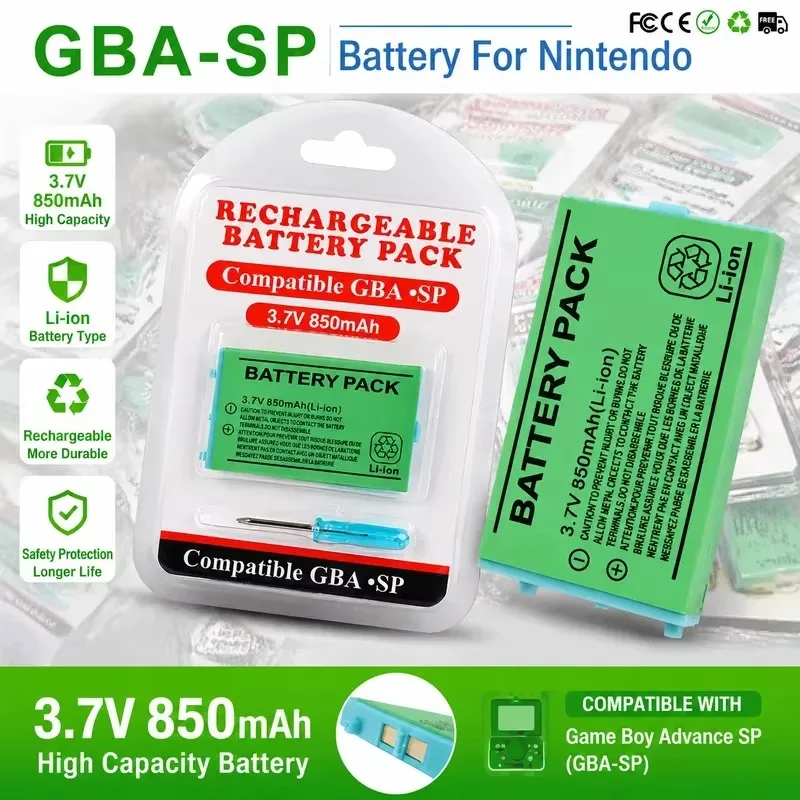 AGS-003 Rechargeable Battery 850mAh 3.7V Lithium Battery for Nintendo GBASP Game Console Boy Advance GBA SP Built-in