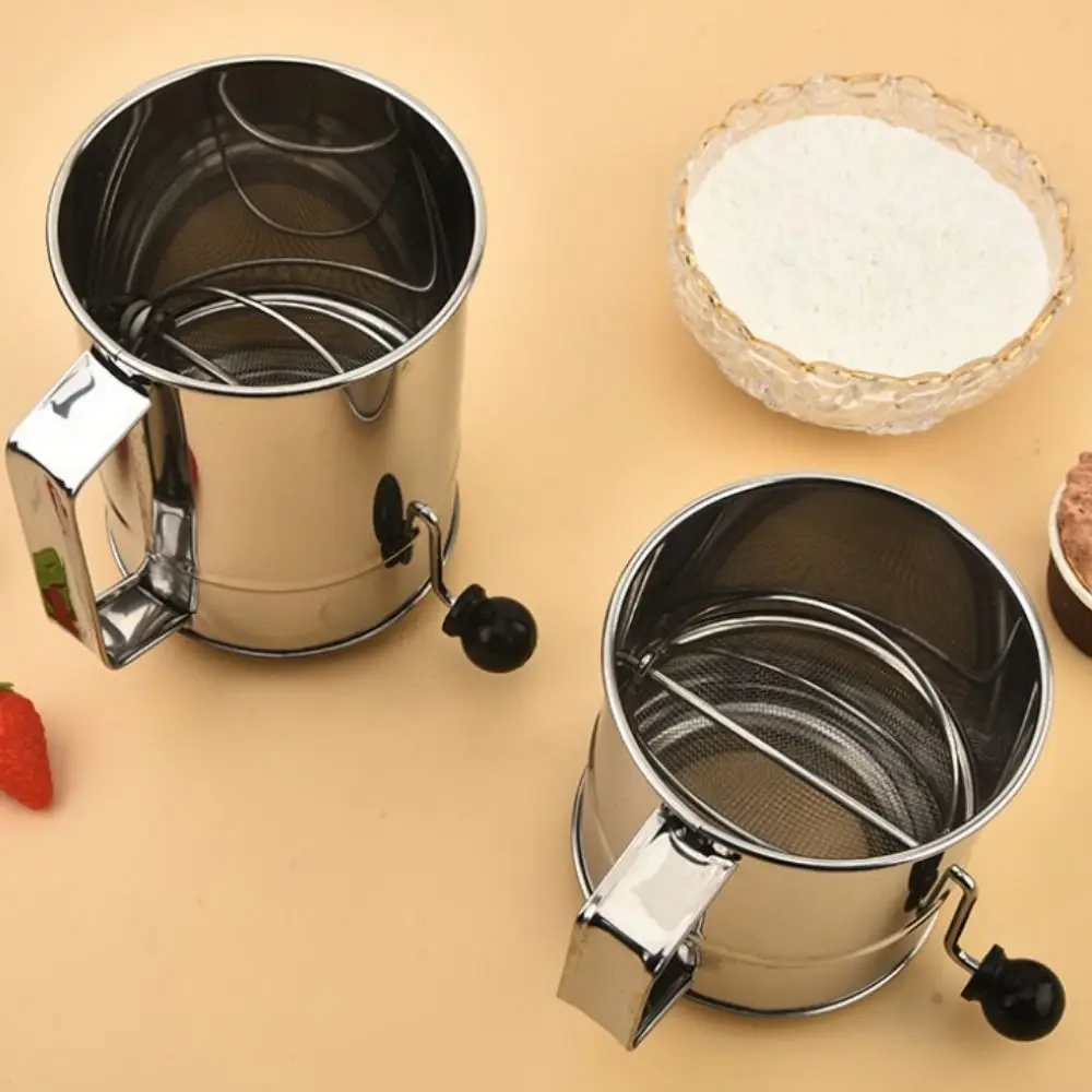 Stainless Steel Flour Sifter Hand Crank Rotary Design Powder Sugar Sifter Semi-automatic Hand Press Design Powder Sugar Shake
