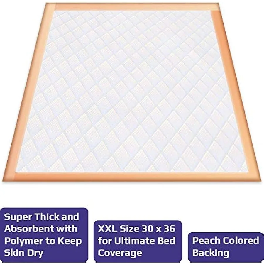 Almofadas descartáveis ultraabsorventes extra grossas 100 gramas Fluff com polímero XL tamanho 30 x 36 pêssego 50 contagens