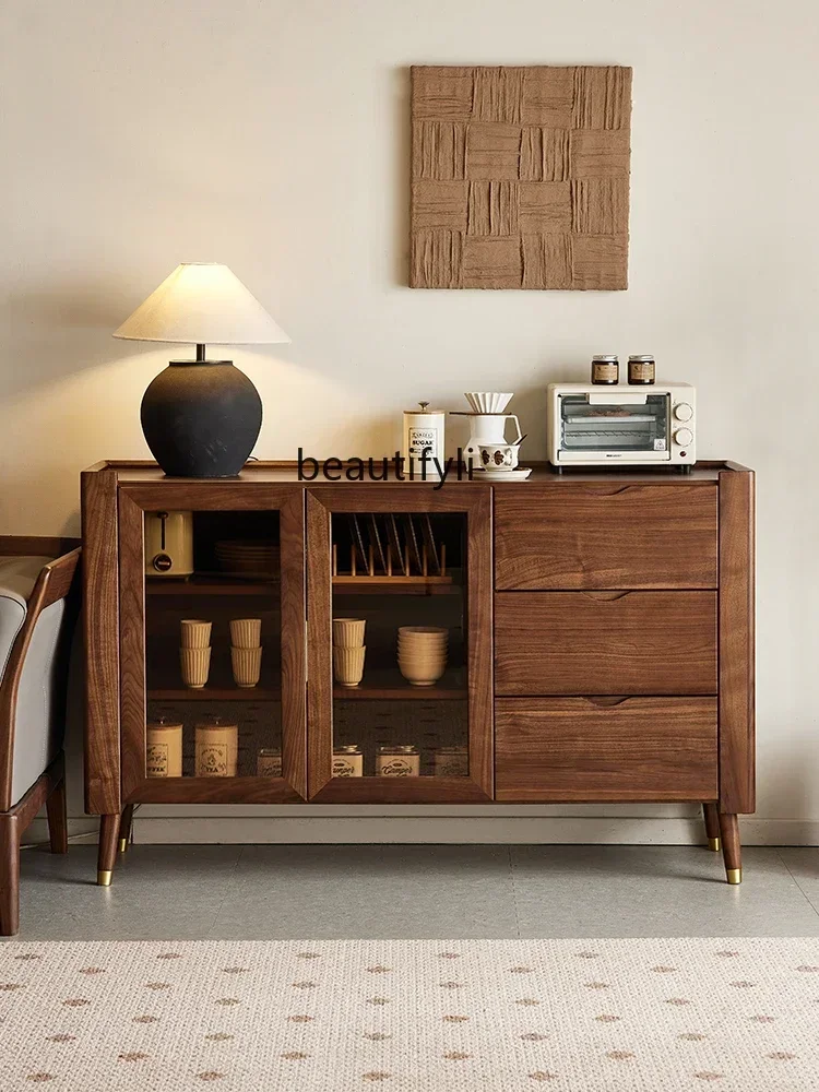 

North America Black Walnut Wood Sideboard Cabinet Simple Solid Wood Tea Cabinet Household Restaurant Storage Locker