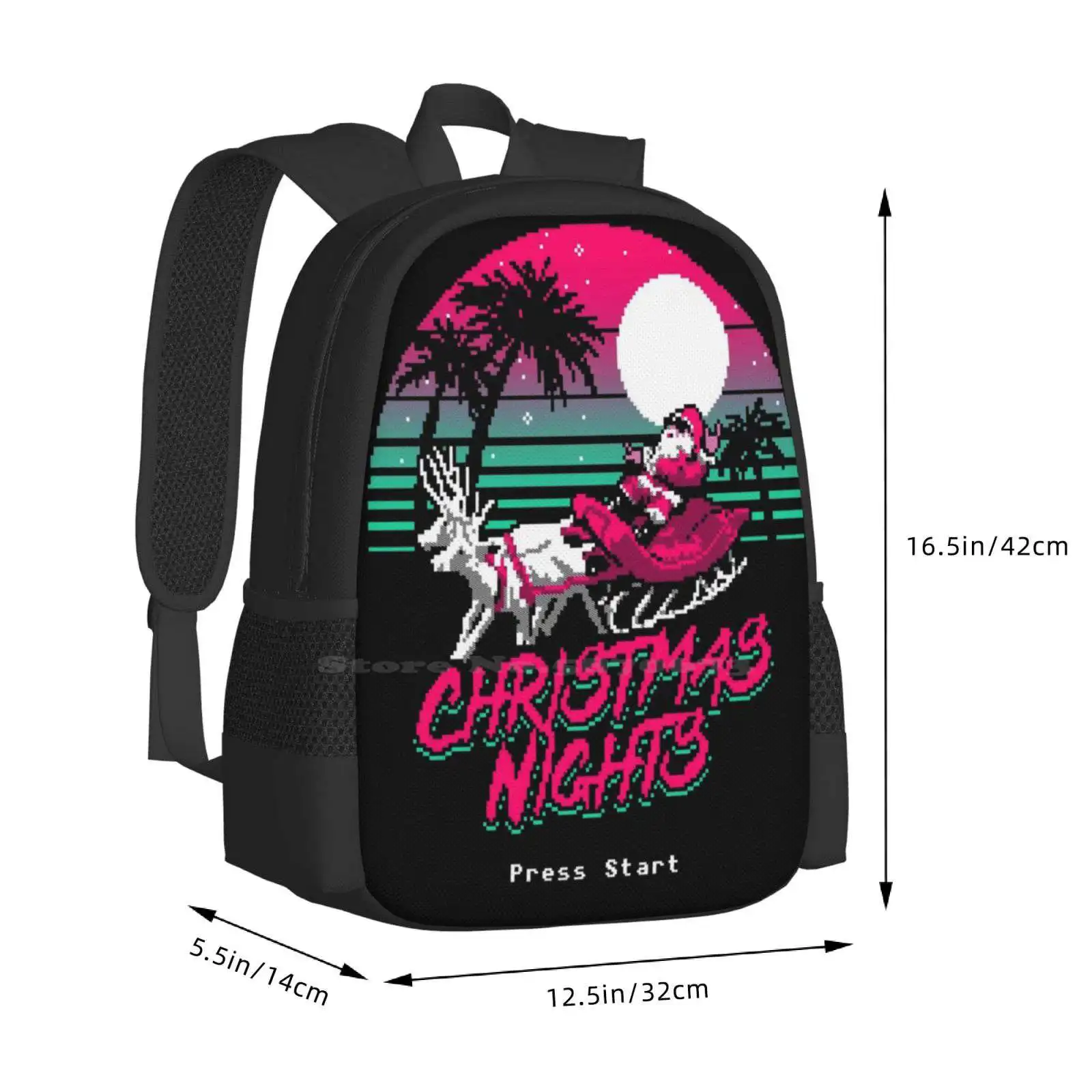 Christmas Nights Pattern Design Bagpack School Bags Retro Arcade Gaming 8Bit Santa Claus Christmas Xmas Holidays Merry 80S