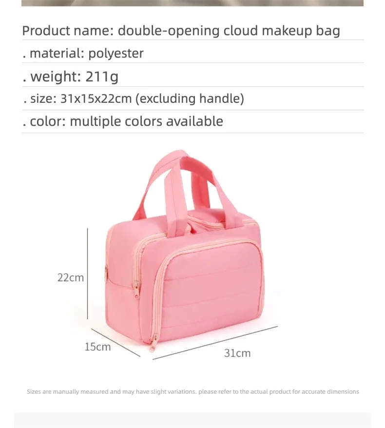 Dual Open Design Travel Makeup Bag Multi-pocket Waterproof Nylon Cosmetic Pouch with Handle Large Capacity Toiletry Wash Bag