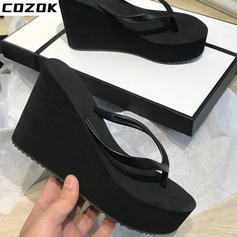 2022 Women Wedges Slippers High Heels Solid Ladies Slides Flip Flops Bathroom Female Shoes Casual Solft  Slip On Summer New