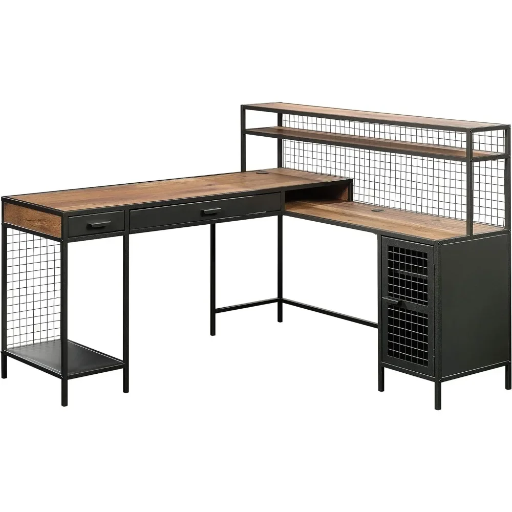 Boulevard Café L-Shaped Desk, Vintage Oak finish