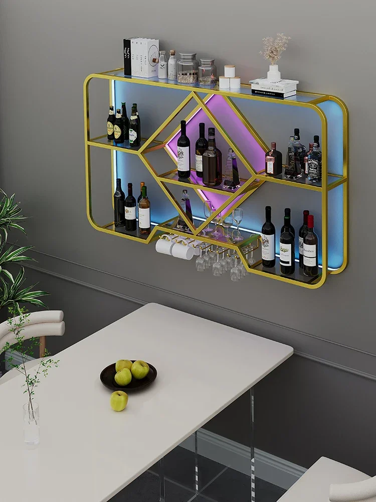 Wall wine rack, shelf, wall display rack, living room glass laminate wine cabinet, household wall hanging storage rack