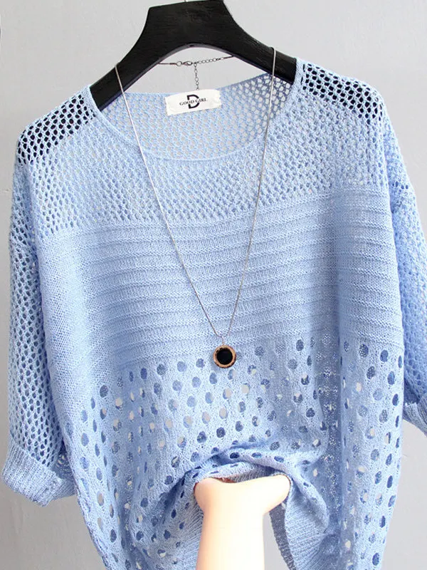 Lightweight Ice Silk Hollow out Knitwear Loose Fit Sun Protection Fashionable Air Conditioning Shirt Women's Summer Style