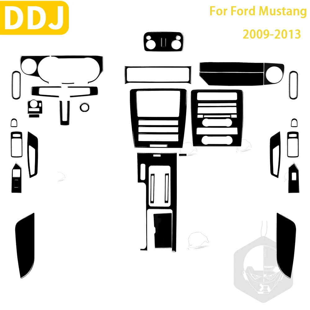 

For Ford Mustang 2009-2013 Accessories Car Plastic Black Interior Door Panel Gear Cupholder Air outlet Trim Sticker Decoration