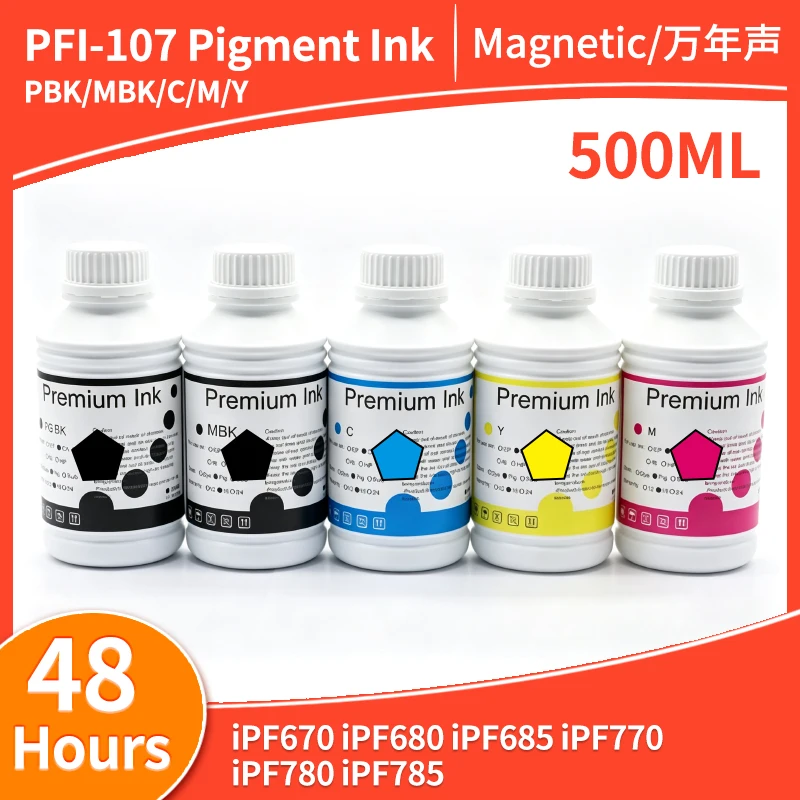 500ML PFI-107 Pigment Ink Refill Ink Compatible For Canon iPF670 iPF680 iPF685 iPF770 iPF780 iPF785 Printer Filling Pigment Ink