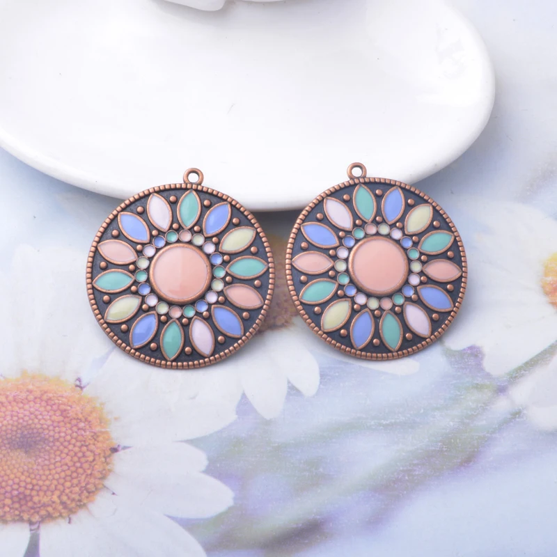 10 Stück Emaille-Rundanhänger aus Legierung, bunt, antikrot, Anhänger-Verbinder für DIY-Schmuck- und Ohrringherstellung – Detail 8