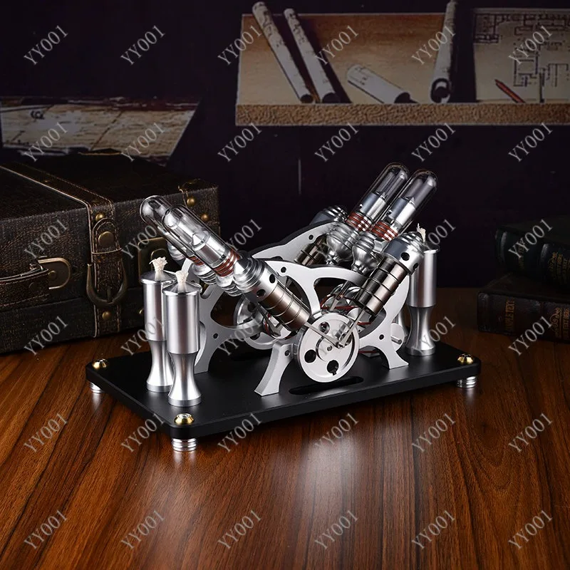 Metal Cylinder Balance Design Dual Cylinder Stirling Generator Operable Mini Engine Model