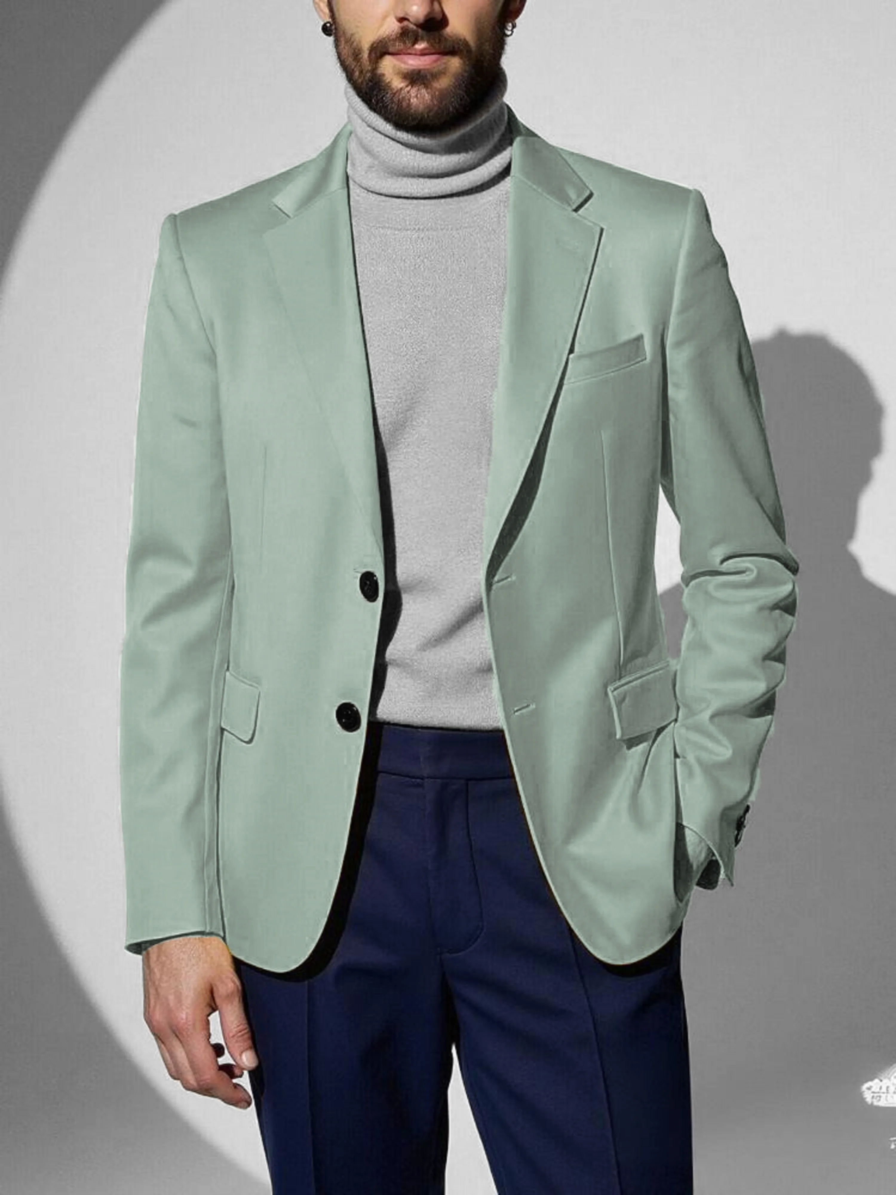 

Men's stylish green two-button suit jacket for spring and autumn, elegant business men's suit with pockets