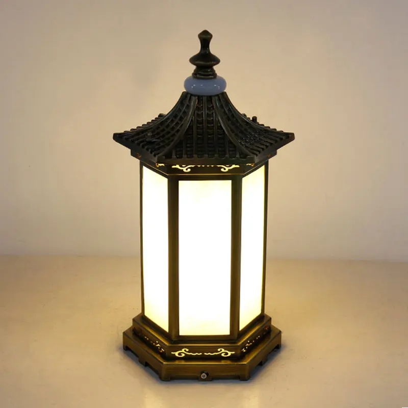 Outdoor Retro Courtyard Lamp Waterproof Chinese Style Lighting Column Head Lamp