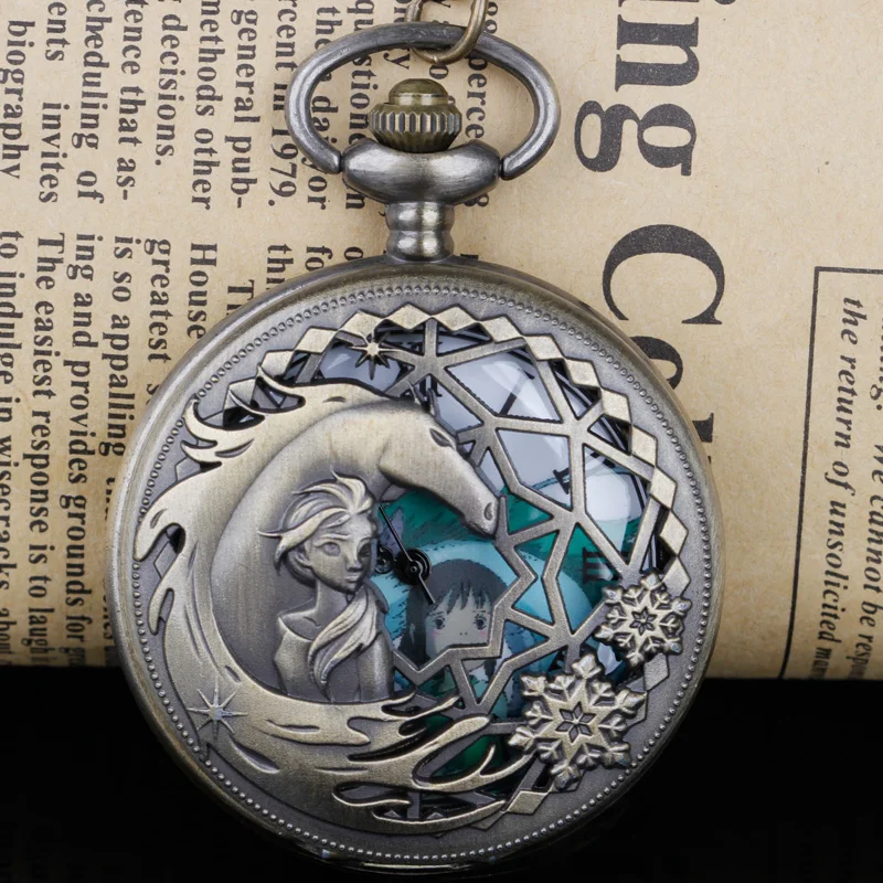 Relógio de bolso com movimento de quartzo estilo anime com corrente, colar retrô unissex com pingente, presente elegante e reloj de bolsillo retrô