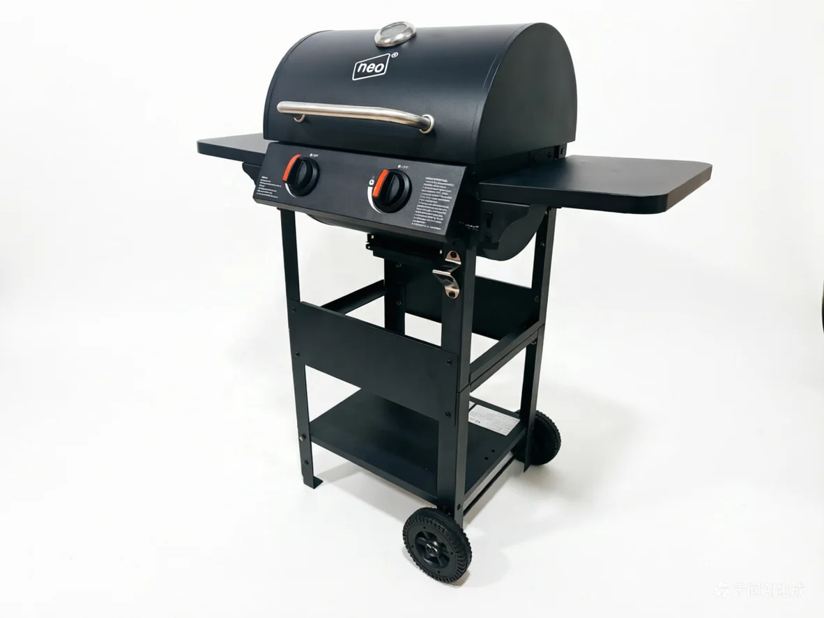 Portable Modern Iron Powder Coated 2 Burner Easy-Assembly Wheeled Gas Grill Electronic Ignition Adjustable Height Knob Control