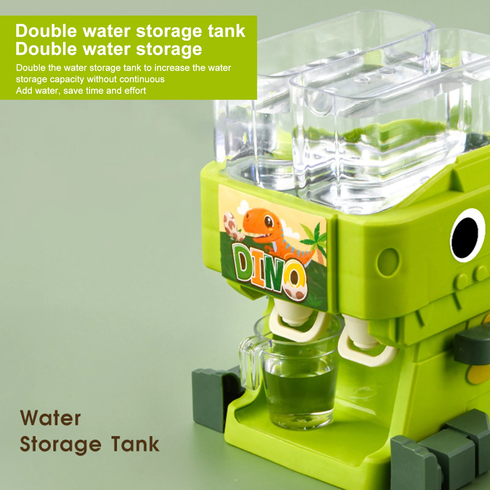 子供用恐竜デュアルウォーターディスペンサーおもちゃ、かわいいピンクとブルーの冷温水ジュース飲料噴水シミュレーションキッチンおもちゃ