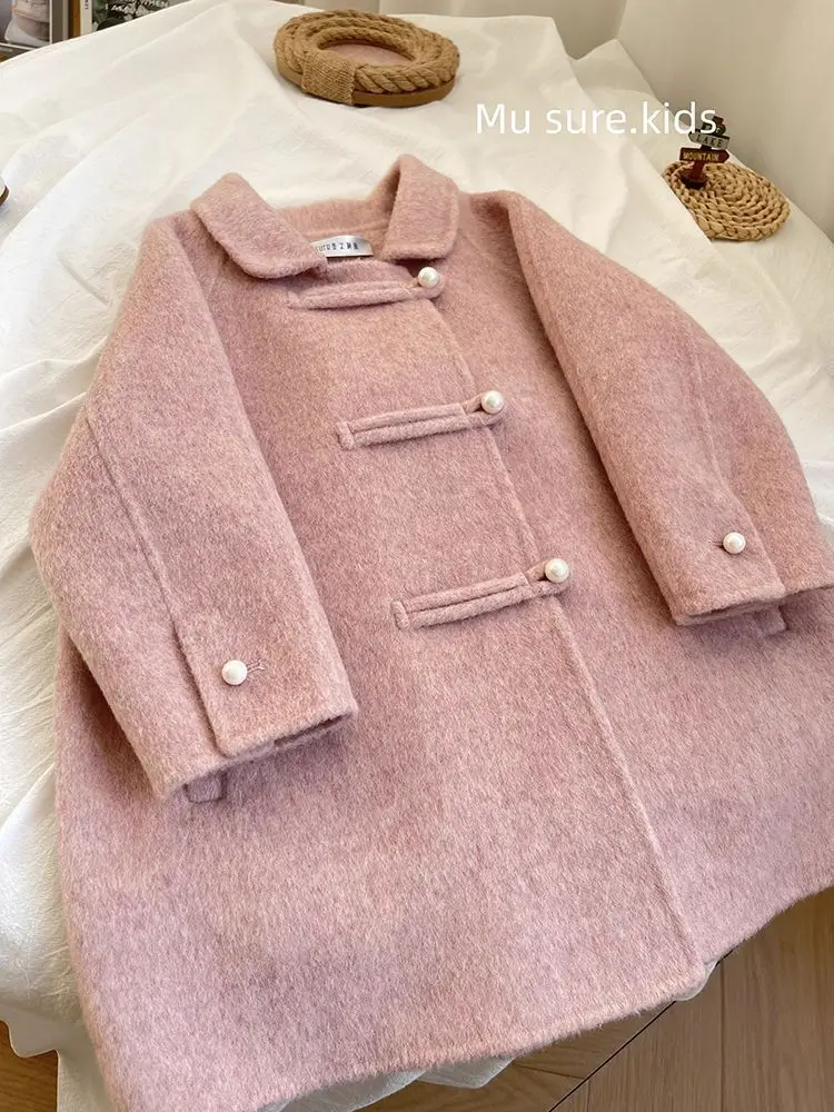 

Winter Girls Long Fashion Cotton Coat Baby Kids Princess Korean Style Thickened Pink Single-breasted Coat Children Warm Jacket