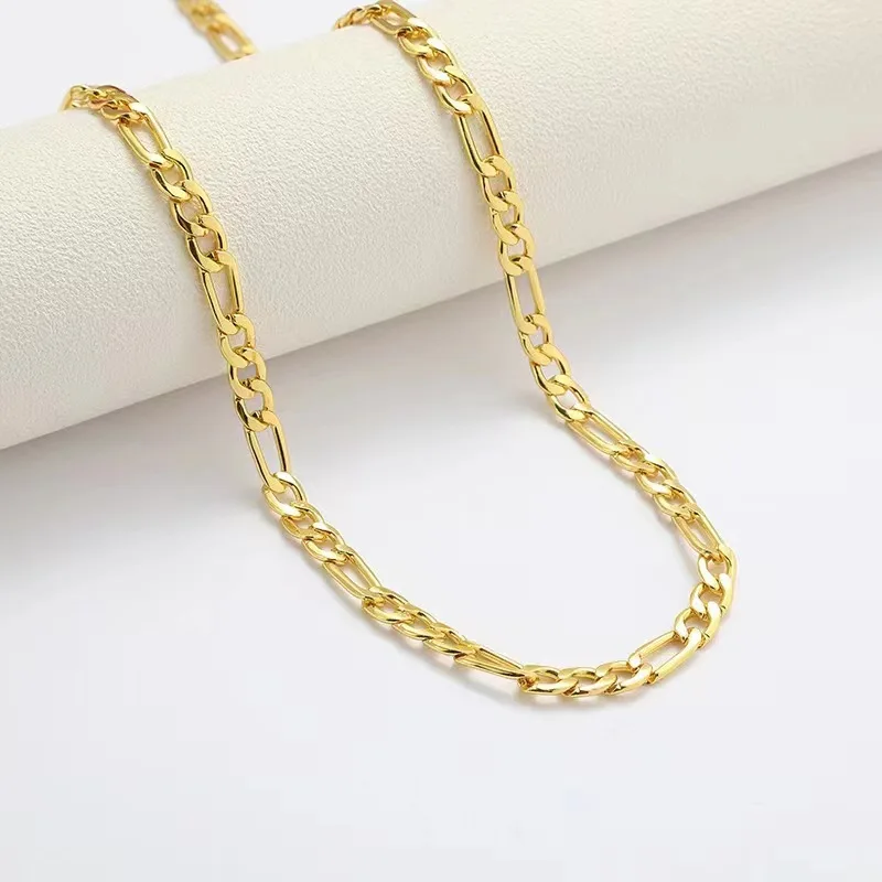 20-60CM Noble 18K gold color 4MM Necklaces sideways chain for Men woman Boy lady fine Jewelrys Wedding party