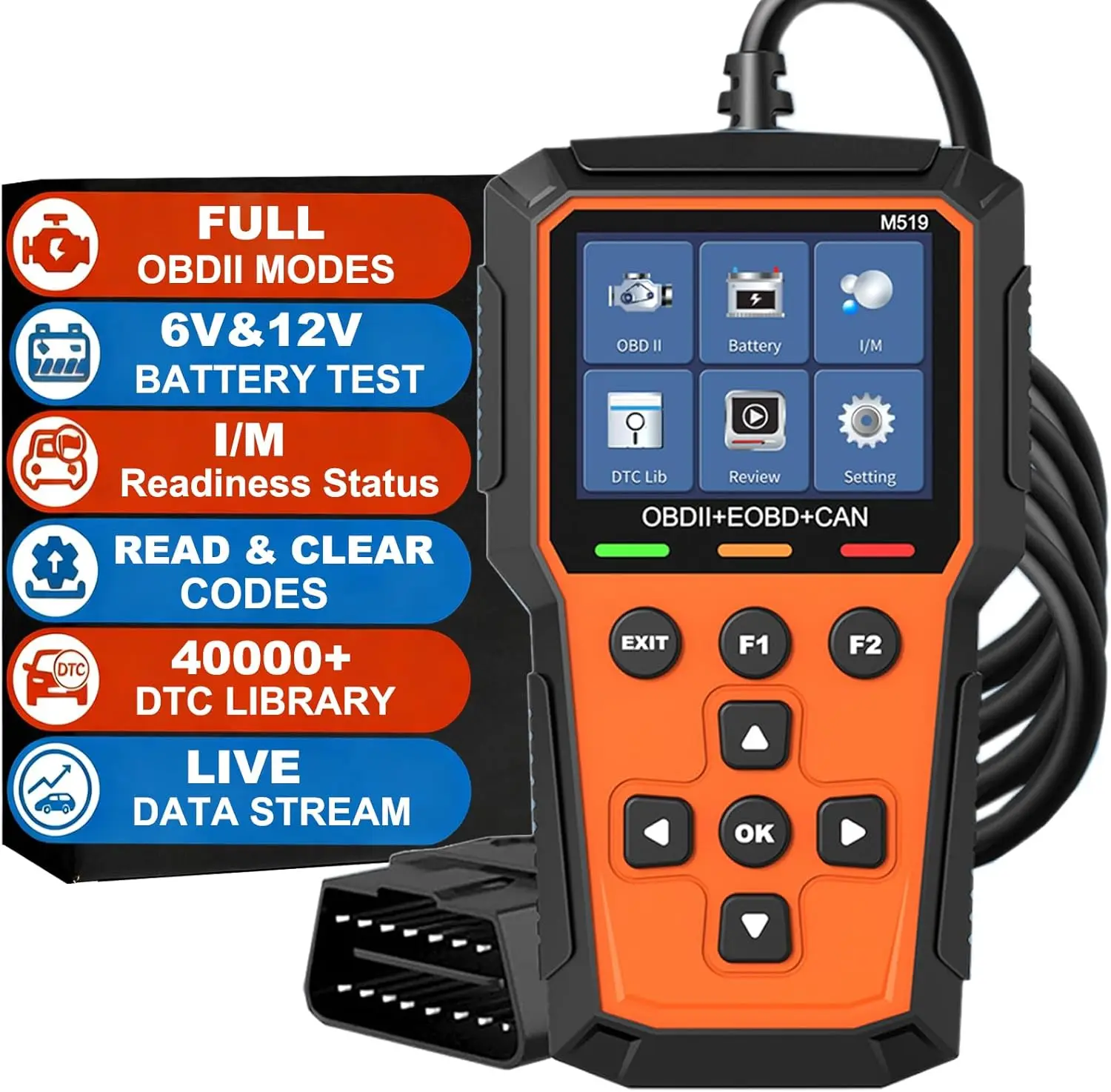 OBD2 Scanner Diagnostic Tool, Check Engine Light Car Code Reader, I/M Readiness, DTC, Battery Voltage Tester, Reset