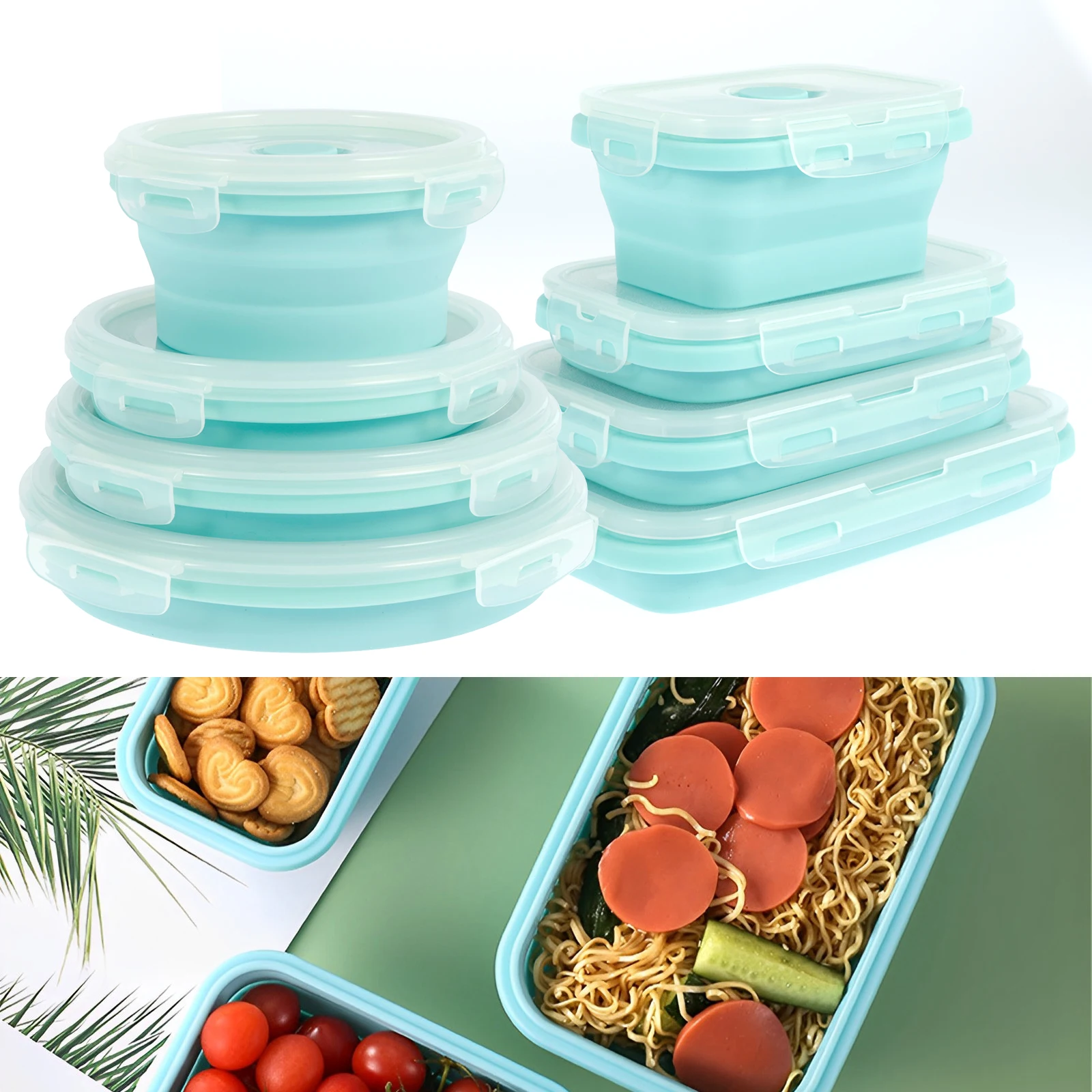 

4Pcs Collapsible Food Storage Containers with Lids Round/ Rectangle Shapes Silicone Collapsible Bowls Stackable Collapsible