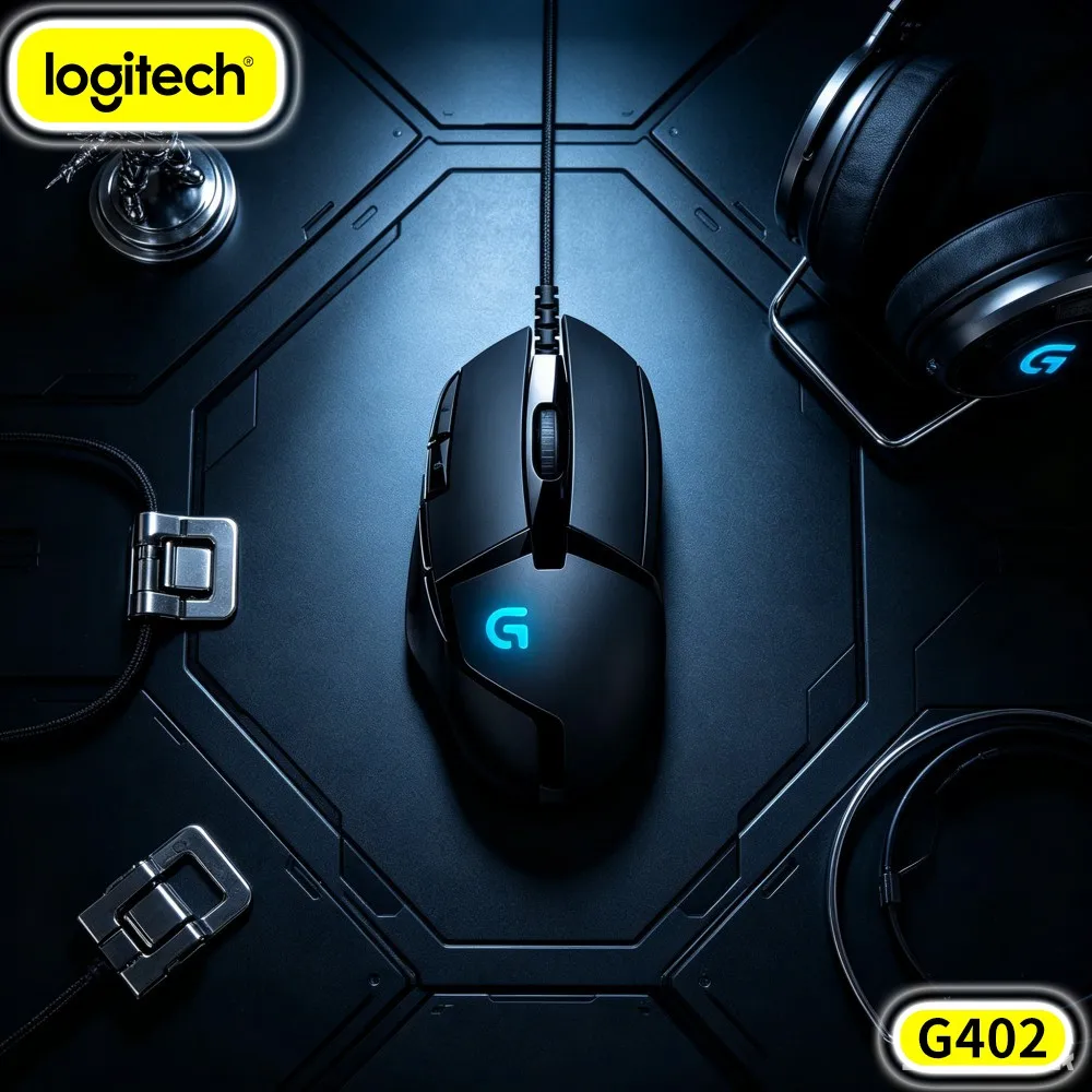 Logitech G402 Gaming Mouse 20M Clicks 8 Programmable Buttons 4 DPI Levels 500 IPS 1Ms Response Anti-Slip Grips